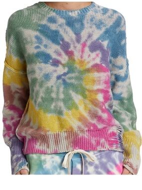 NSF Anabelle Boyfriend Pastel Rainbow Tie Dye Knit Oversized Distressed Sweater